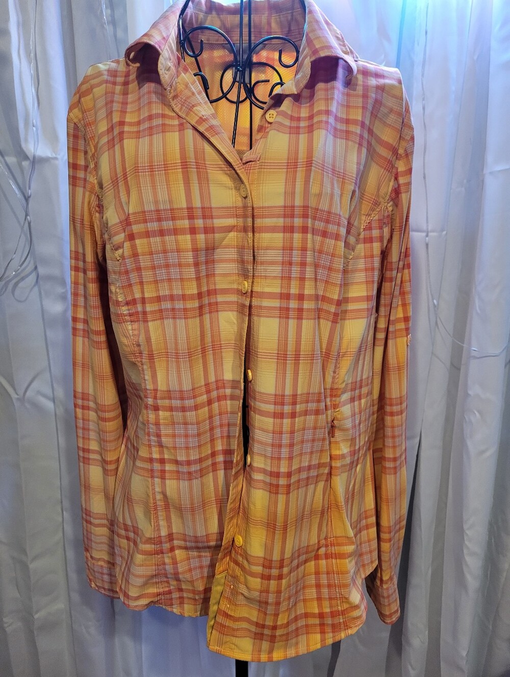 Duluth Trading Co Yellow and Pink Plaid Button-Down Shirt